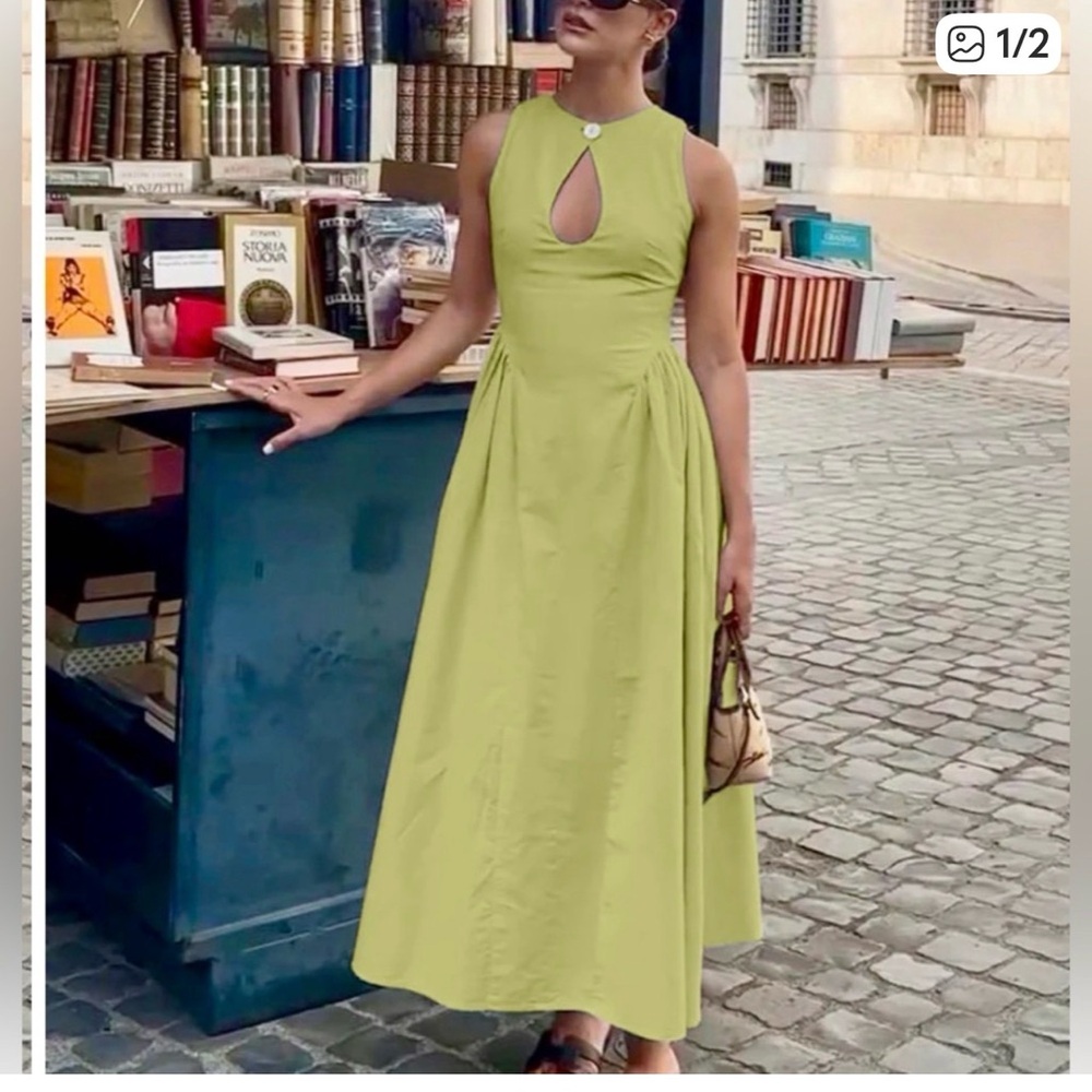 NWT Commense Elegant Keyhole Linen Green Dress